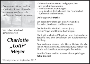 Traueranzeige von Charlotte 