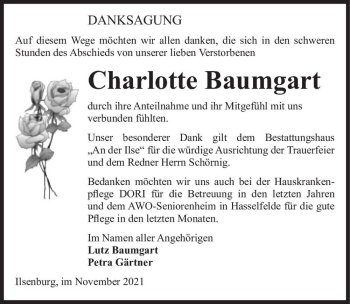 Traueranzeige von Charlotte Baumgart  von Magdeburger Volksstimme
