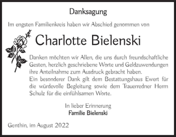Traueranzeige von Charlotte Bielenski  von Magdeburger Volksstimme