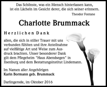 Traueranzeige von Charlotte Brummack  von Magdeburger Volksstimme