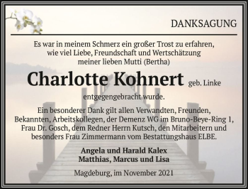 Traueranzeige von Charlotte Kohnert (geb. Linke)  von Magdeburger Volksstimme