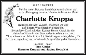 Traueranzeige von Charlotte Kruppa  von Magdeburger Volksstimme
