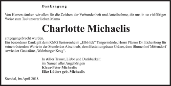 Traueranzeige von Charlotte Michaelis  von Magdeburger Volksstimme