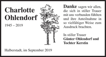 Traueranzeige von Charlotte Ohlendorf  von Magdeburger Volksstimme