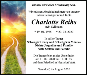 Traueranzeige von Charlotte Reihs (geb. Sellmann)  von Magdeburger Volksstimme