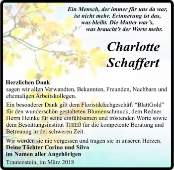 Traueranzeige von Charlotte Schaffert  von Magdeburger Volksstimme
