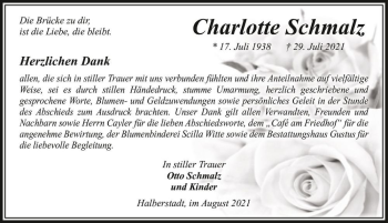 Traueranzeige von Charlotte Schmalz  von Magdeburger Volksstimme