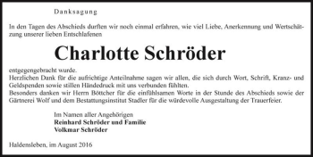 Traueranzeige von Charlotte Schröder  von Magdeburger Volksstimme