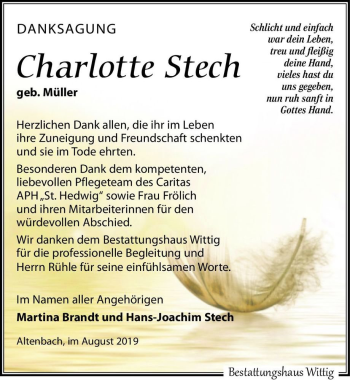 Traueranzeige von Charlotte Stech (geb.Müller)  von Magdeburger Volksstimme