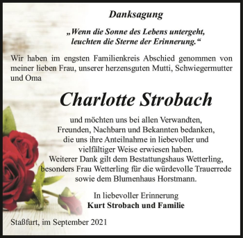 Traueranzeige von Charlotte Strobach  von Magdeburger Volksstimme
