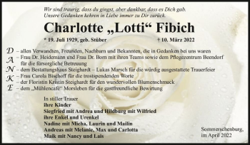 Traueranzeige von Charlotte „Lotti“ Fibich (geb. Stüber)  von Magdeburger Volksstimme