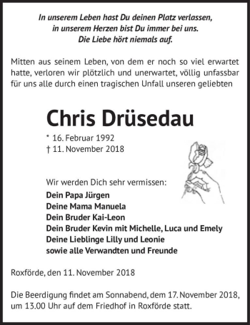 Traueranzeige von Chris Düsedau  von Magdeburger Volksstimme