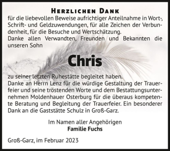 Traueranzeige von Chris Fuchs  von Magdeburger Volksstimme