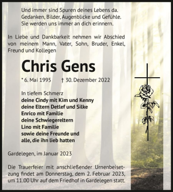 Traueranzeige von Chris Gens  von Magdeburger Volksstimme