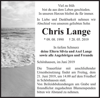 Traueranzeige von Chris Lange  von Magdeburger Volksstimme