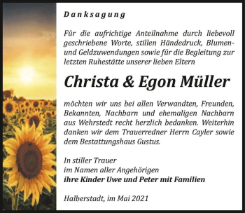 Traueranzeige von Christa & Egon Müller  von Magdeburger Volksstimme