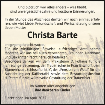 Traueranzeige von Christa Barte  von Magdeburger Volksstimme
