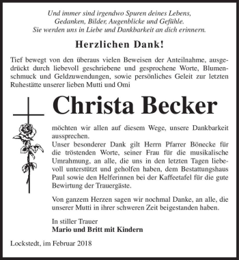 Traueranzeige von Christa Becker  von Magdeburger Volksstimme