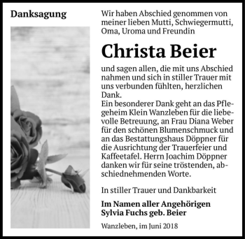 Traueranzeige von Christa Beier  von Magdeburger Volksstimme