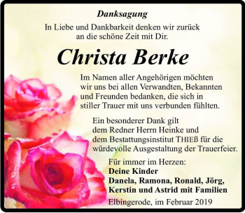 Traueranzeige von Christa Berke  von Magdeburger Volksstimme