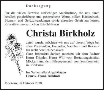 Traueranzeige von Christa Birkholz  von Magdeburger Volksstimme