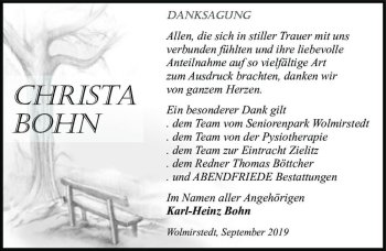 Traueranzeige von Christa Bohn  von Magdeburger Volksstimme