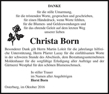 Traueranzeige von Christa Born  von Magdeburger Volksstimme