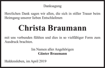 Traueranzeige von Christa Braumann  von Magdeburger Volksstimme
