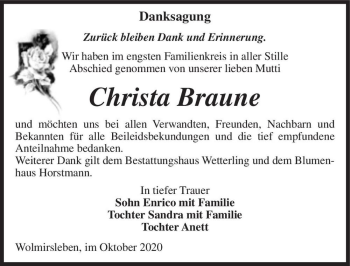 Traueranzeige von Christa Braune  von Magdeburger Volksstimme