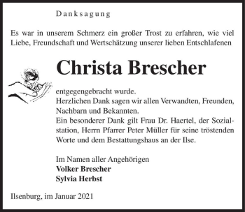 Traueranzeige von Christa Brescher  von Magdeburger Volksstimme