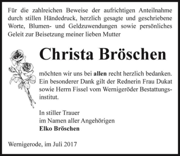 Traueranzeige von Christa Bröschen  von Magdeburger Volksstimme
