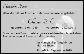 Traueranzeige von Christa Bukow  von Magdeburger Volksstimme