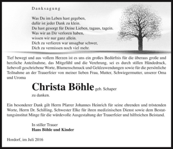 Traueranzeige von Christa Böhle (geb. Schaper)  von Magdeburger Volksstimme
