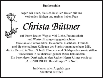Traueranzeige von Christa Büttner  von Magdeburger Volksstimme
