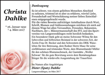 Traueranzeige von Christa Dahlke  von Magdeburger Volksstimme