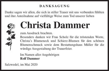 Traueranzeige von Christa Dammer  von Magdeburger Volksstimme