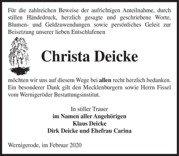 Traueranzeige von Christa Deicke  von Magdeburger Volksstimme