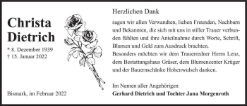 Traueranzeige von Christa Dietrich  von Magdeburger Volksstimme