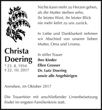 Traueranzeige von Christa Doering  von Magdeburger Volksstimme