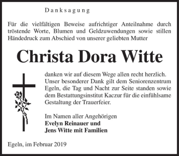 Traueranzeige von Christa Dora Witte  von Magdeburger Volksstimme