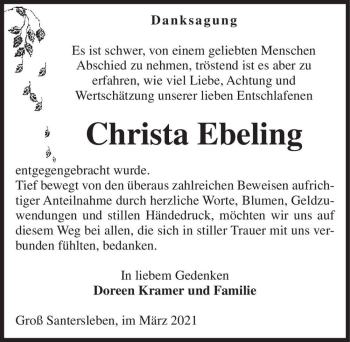 Traueranzeige von Christa Ebeling  von Magdeburger Volksstimme
