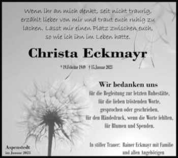 Traueranzeige von Christa Eckmayr  von Magdeburger Volksstimme