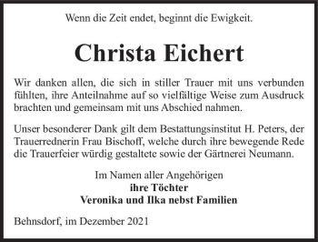Traueranzeige von Christa Eichert  von Magdeburger Volksstimme