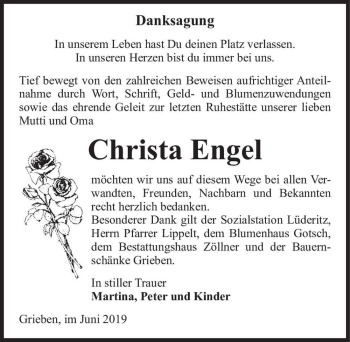 Traueranzeige von Christa Engel  von Magdeburger Volksstimme
