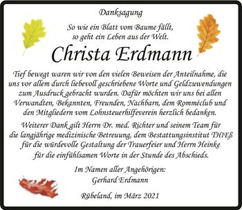 Traueranzeige von Christa Erdmann  von Magdeburger Volksstimme