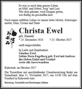 Traueranzeige von Christa Ewel (geb. Dannehl)  von Magdeburger Volksstimme