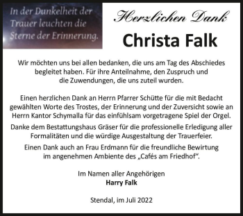 Traueranzeige von Christa Falk  von Magdeburger Volksstimme