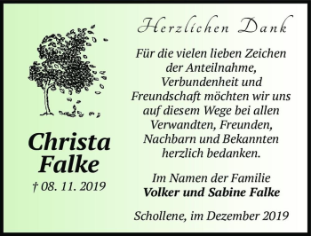 Traueranzeige von Christa Falke  von Magdeburger Volksstimme