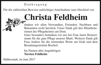 Traueranzeige von Christa Feldheim  von Magdeburger Volksstimme