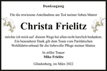 Traueranzeige von Christa Frielitz  von Magdeburger Volksstimme